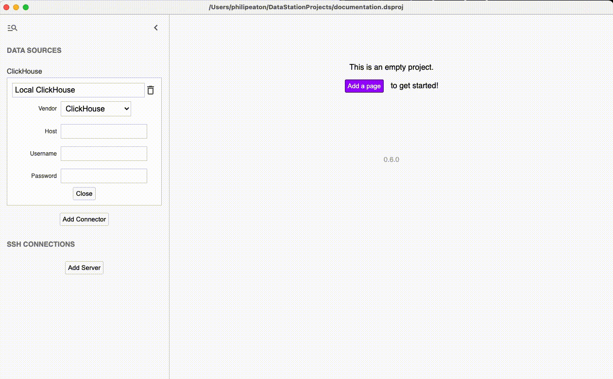 Create database panel
